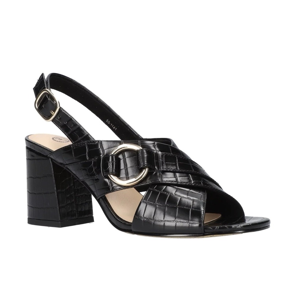 Bella Vita Black Croco BEXLEY Platform Heels Women's Size 6 W Block Heel NEW
